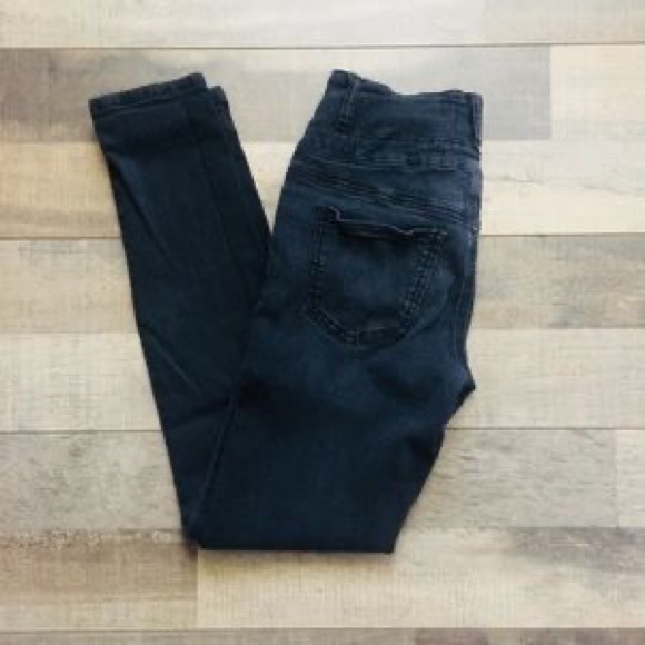 Silver Crush Four-Button High Wasted Stretch Black Skinny Jeans Size 1/2 - Picture 6 of 10